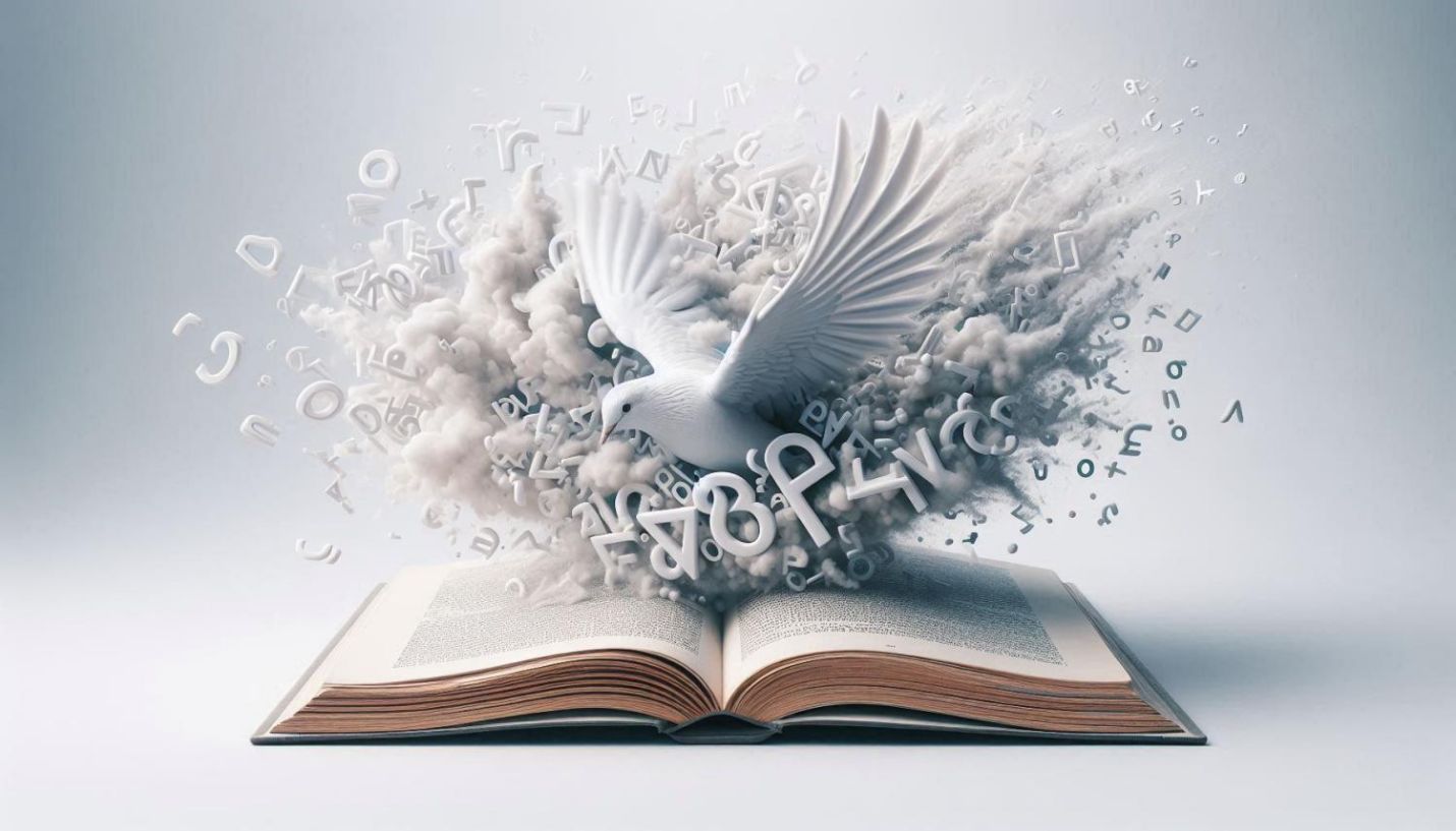 Colombe sortant d'un livre