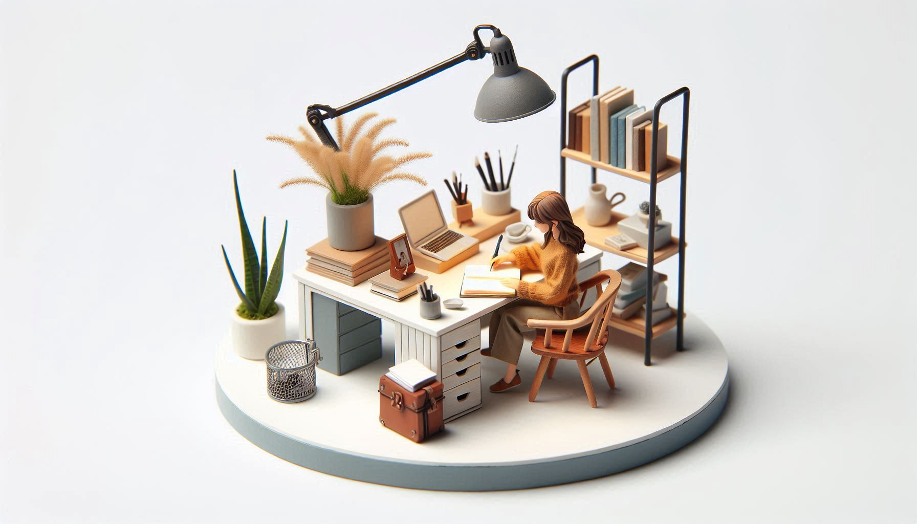 Illustration Éditions Éleuthéries : autrice à son bureau